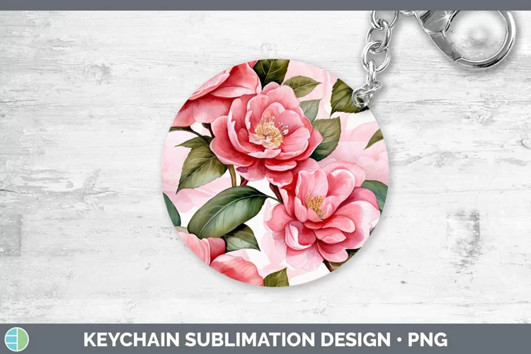 Watercolor Flowers Camellia Keychain Sublimation Keyring Des