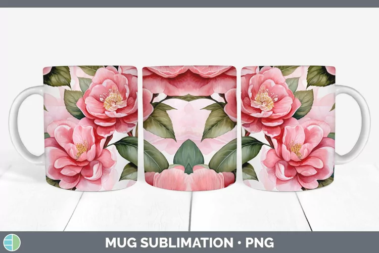 Watercolor Flowers Camellia Mug Wrap Sublimation Coffee Cup