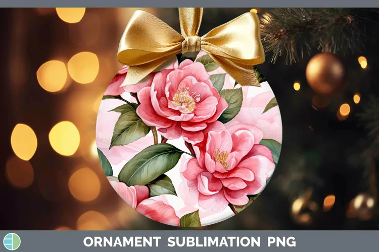Watercolor Flowers Camellia Ornament Sublimation Bauble Desi