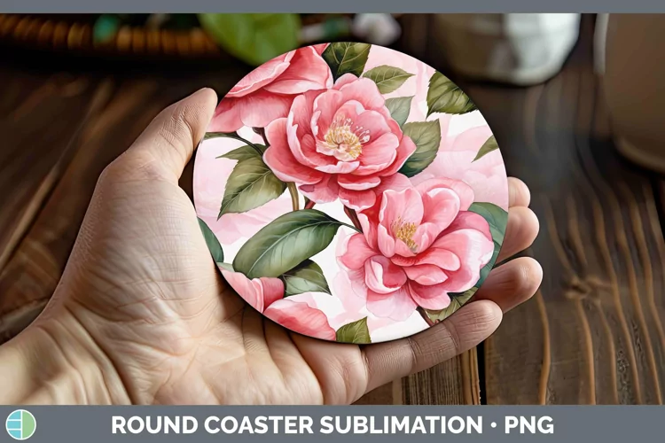 Watercolor Flowers Camellia Round Coaster Sublimation Coaste