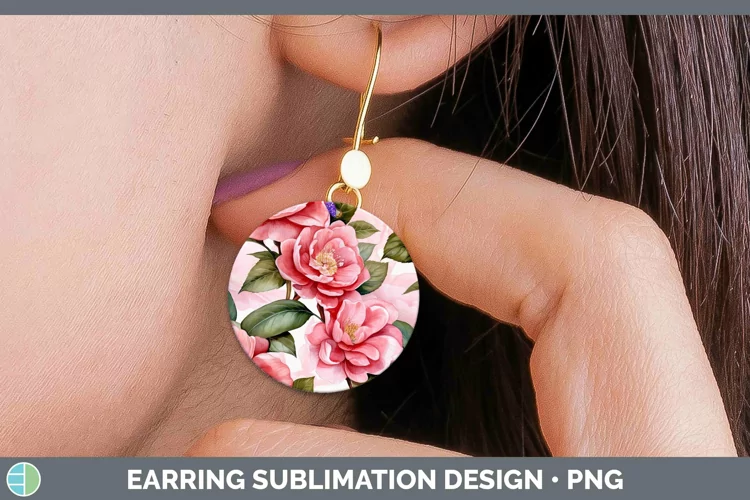 Watercolor Flowers Camellia Round Earrings Sublimation Earri