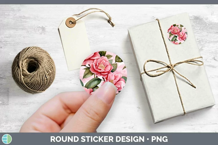 Watercolor Flowers Camellia Stickers | Round Labels Designs
