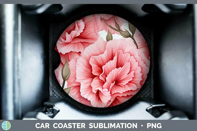 Watercolor Flowers Carnation Car Coaster Sublimation Coaster