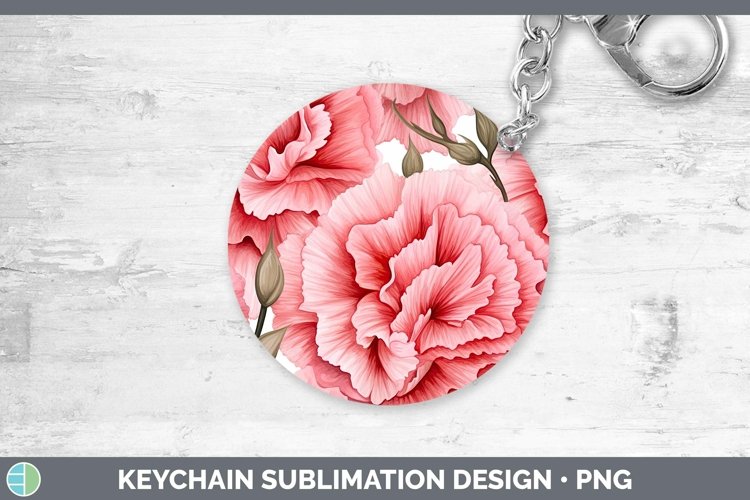 Watercolor Flowers Carnation Keychain Sublimation Keyring De