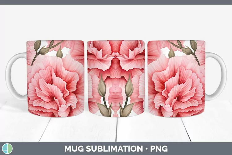 Watercolor Flowers Carnation Mug Wrap Sublimation Coffee Cup