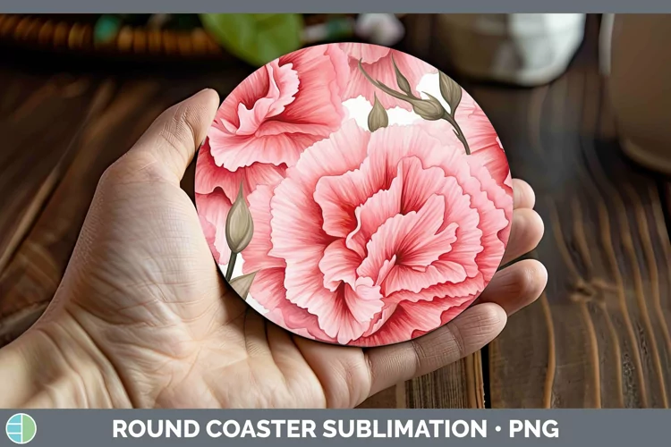 Watercolor Flowers Carnation Round Coaster Sublimation Coast