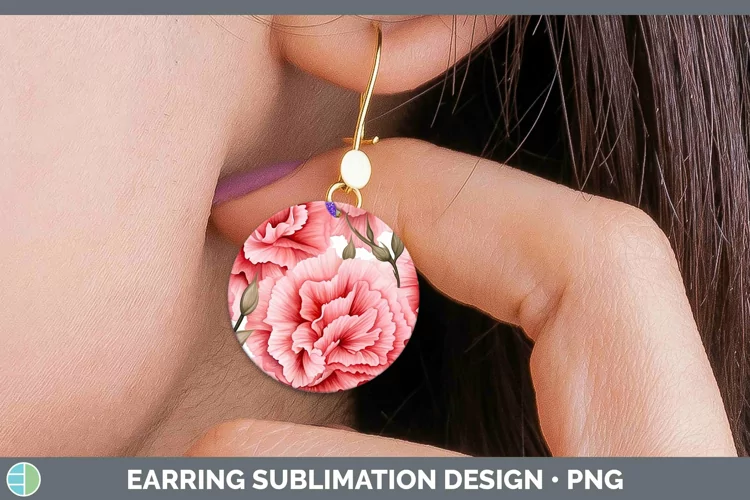 Watercolor Flowers Carnation Round Earrings Sublimation Earr
