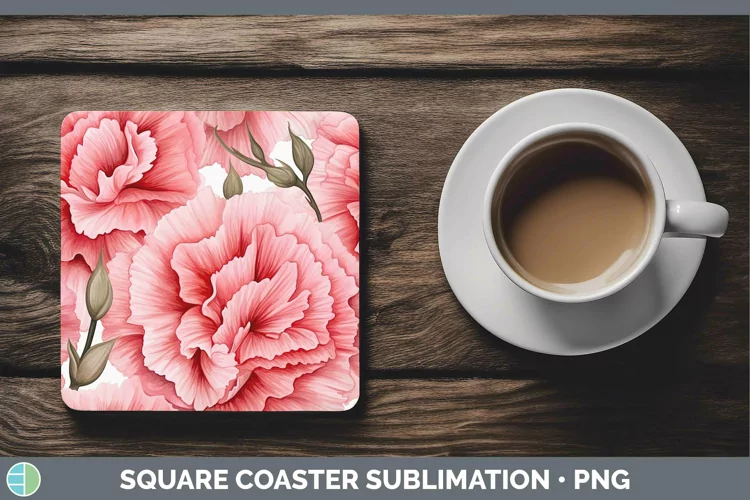 Watercolor Flowers Carnation Square Coaster Sublimation Coas