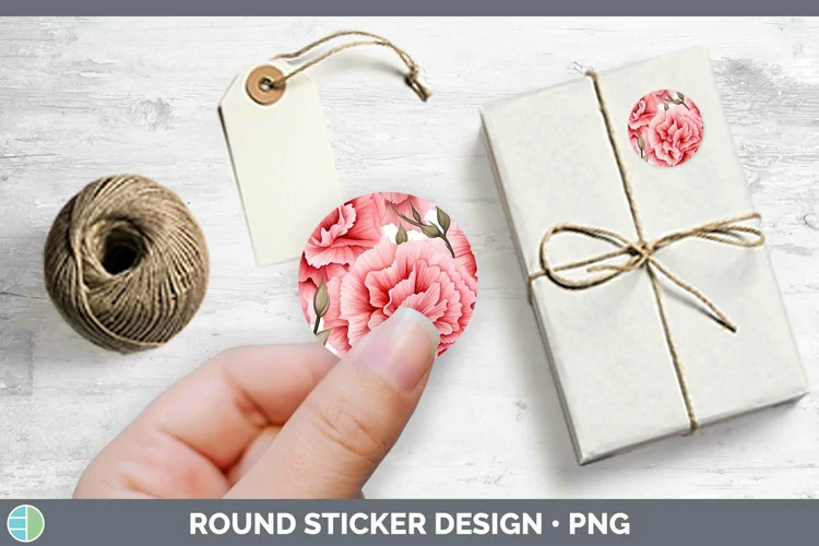Watercolor Flowers Carnation Stickers | Round Labels Designs