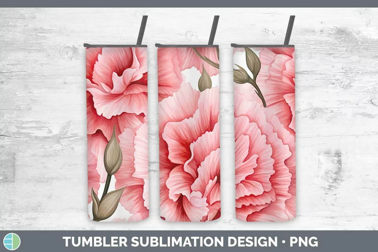 Watercolor Flowers Carnation Tumbler Sublimation 20 oz Skinn