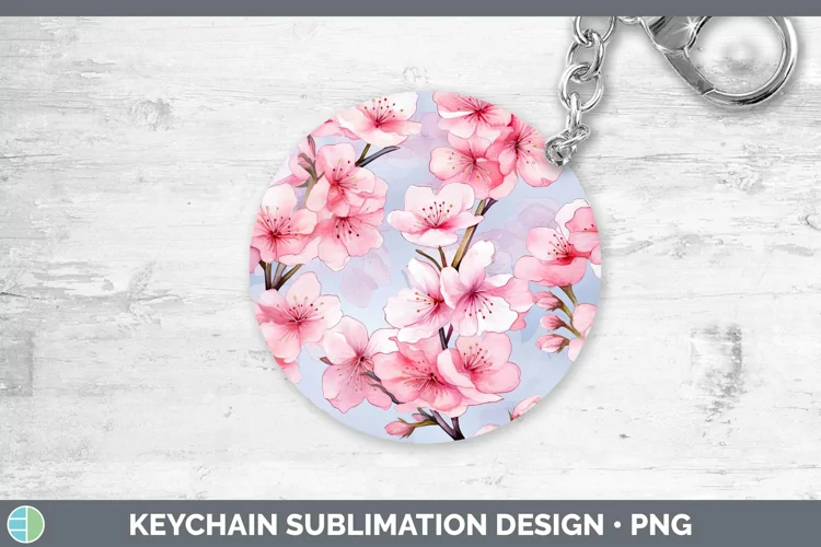 Watercolor Flowers Cherry Blossom Keychain Sublimation Keyri