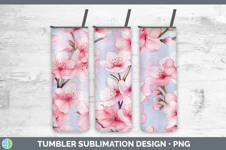 Watercolor Flowers Cherry Blossom Tumbler Sublimation 20 oz