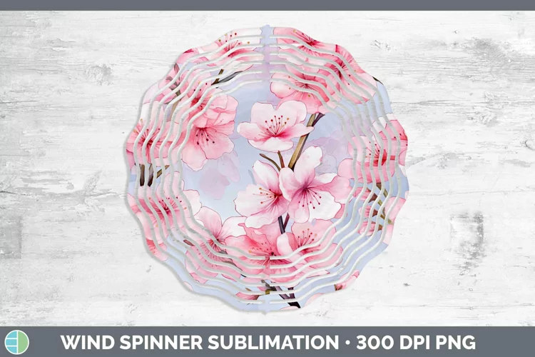 Watercolor Flowers Cherry Blossom Wind Spinner Sublimation S