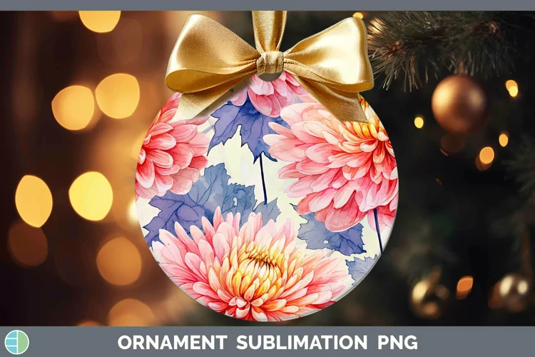 Watercolor Flowers Chrysanthemum Ornament Sublimation Bauble