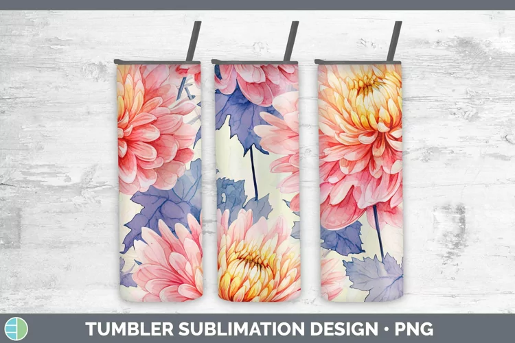 Watercolor Flowers Chrysanthemum Tumbler Sublimation 20 oz S