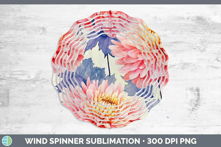 Watercolor Flowers Chrysanthemum Wind Spinner Sublimation Sp
