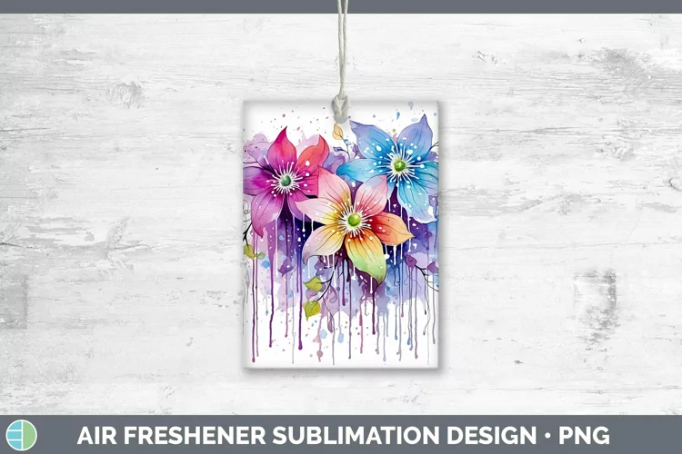 Watercolor Flowers Clematis Air Freshener Sublimation Car Fr