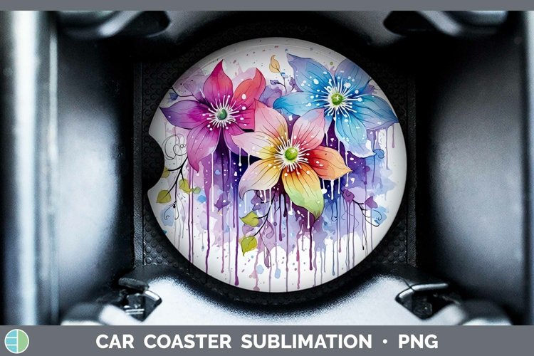 Watercolor Flowers Clematis Car Coaster Sublimation Coaster