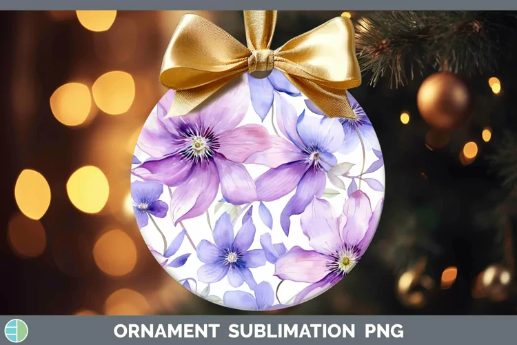 Watercolor Flowers Clematis Ornament Sublimation Bauble Desi
