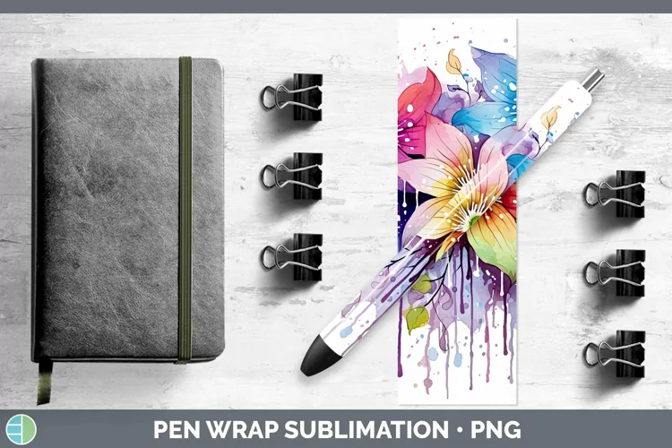 Watercolor Flowers Clematis Pen Wrap Sublimation Epoxy Pen D