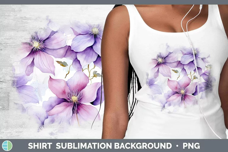 Watercolor Flowers Clematis Shirt Sublimation Sublimation Ba