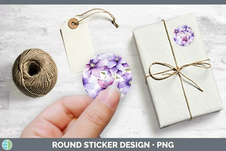 Watercolor Flowers Clematis Stickers | Round Labels Designs