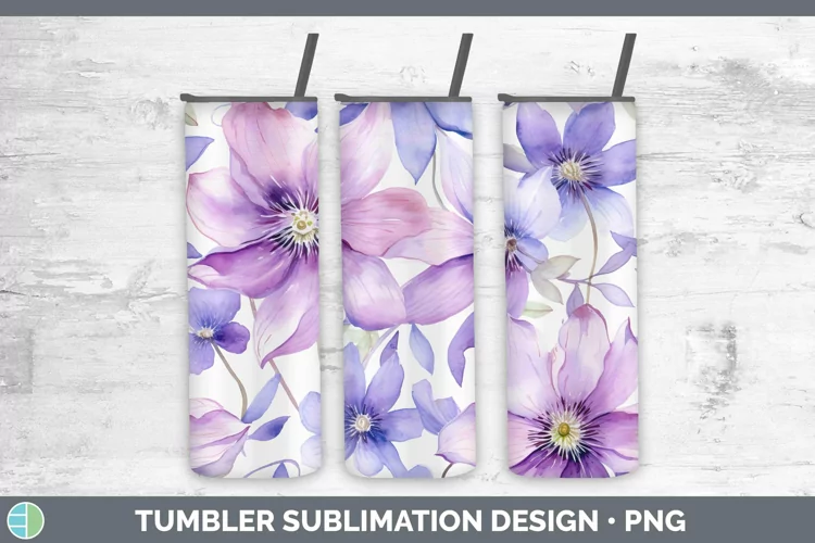Watercolor Flowers Clematis Tumbler Sublimation 20 oz Skinny