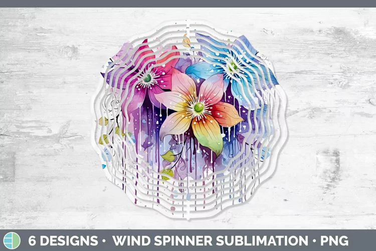 Watercolor Flowers Clematis Wind Spinner Sublimation Spinner