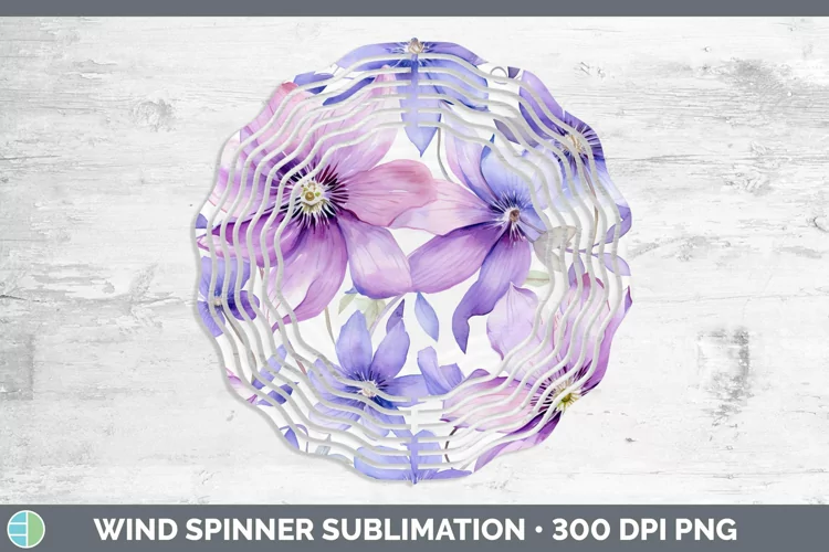 Watercolor Flowers Clematis Wind Spinner Sublimation Spinner