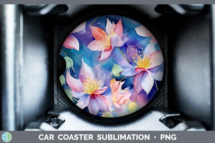 Watercolor Flowers Columbine Car Coaster Sublimation Coaster