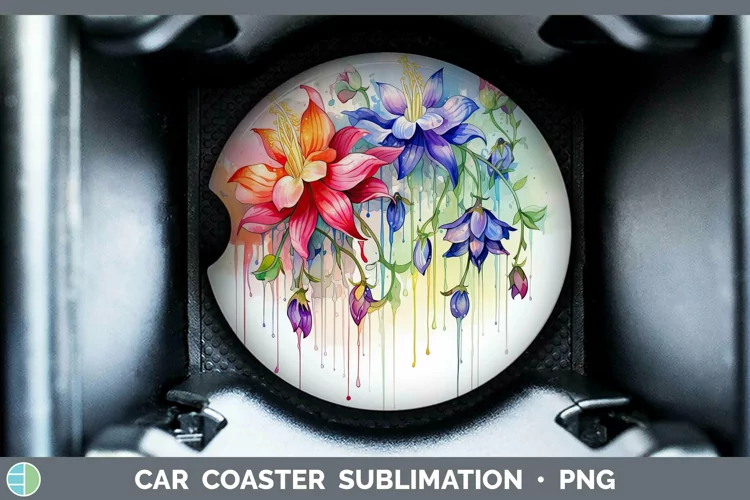 Watercolor Flowers Columbine Car Coaster Sublimation Coaster