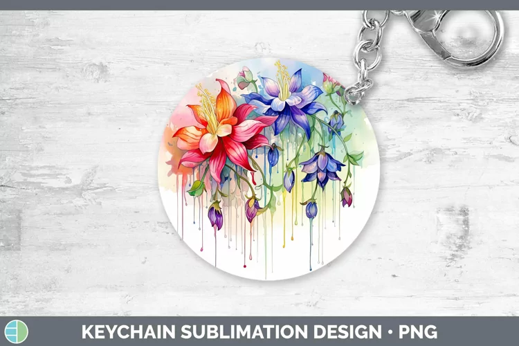 Watercolor Flowers Columbine Keychain Sublimation Keyring De