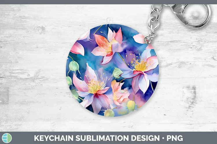 Watercolor Flowers Columbine Keychain Sublimation Keyring De