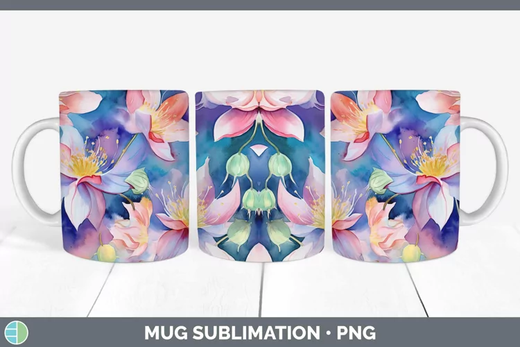 Watercolor Flowers Columbine Mug Wrap Sublimation Coffee Cup