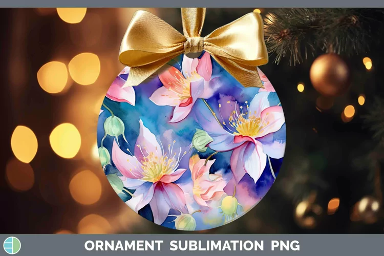Watercolor Flowers Columbine Ornament Sublimation Bauble Des
