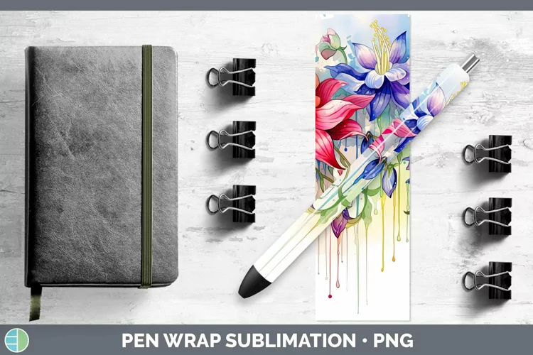 Watercolor Flowers Columbine Pen Wrap Sublimation Epoxy Pen