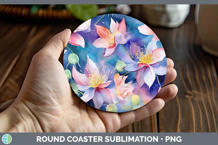 Watercolor Flowers Columbine Round Coaster Sublimation Coast