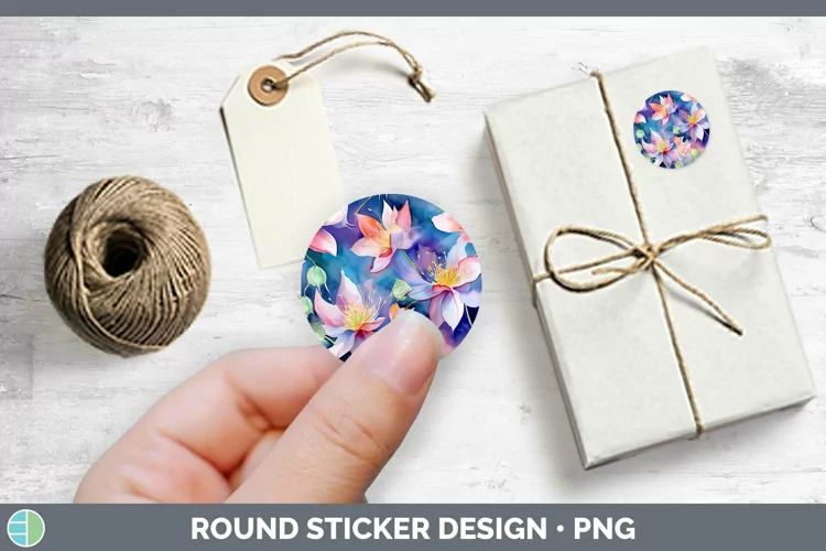 Watercolor Flowers Columbine Stickers | Round Labels Designs