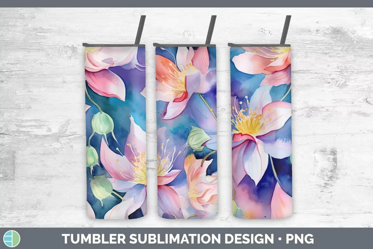 Watercolor Flowers Columbine Tumbler Sublimation 20 oz Skinn