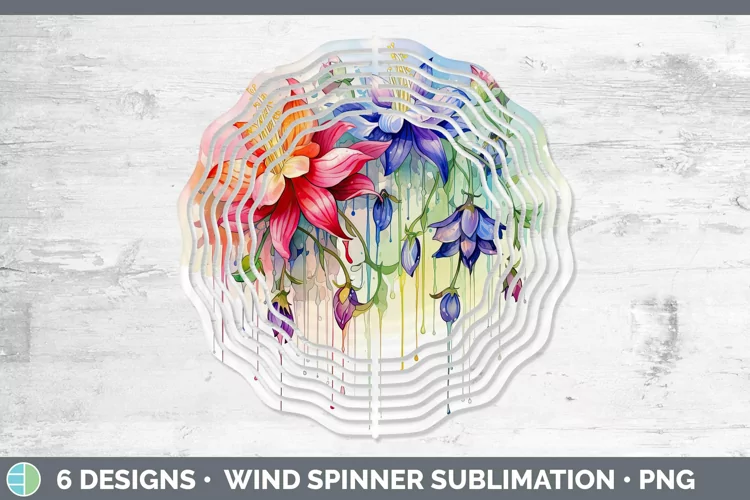 Watercolor Flowers Columbine Wind Spinner Sublimation Spinne