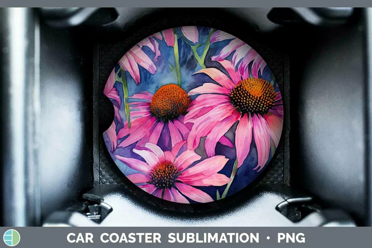 Watercolor Flowers Coneflower Car Coaster Sublimation Coaste