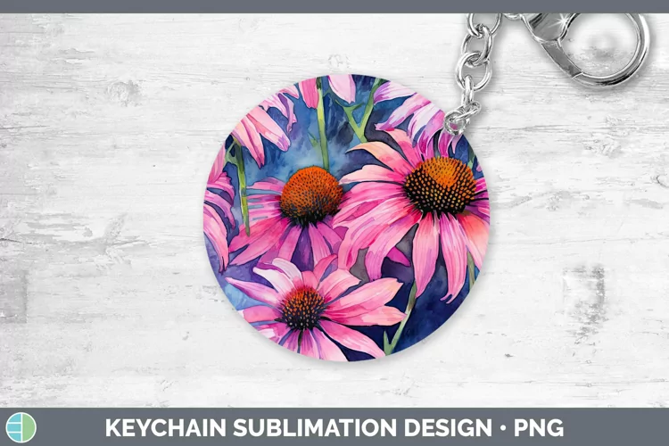 Watercolor Flowers Coneflower Keychain Sublimation Keyring D