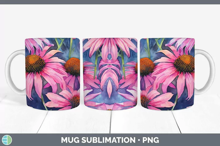 Watercolor Flowers Coneflower Mug Wrap Sublimation Coffee Cu