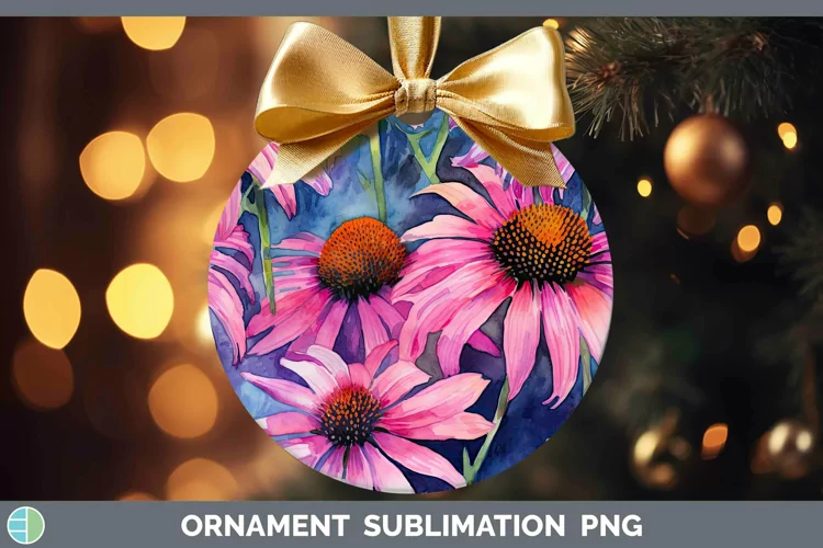 Watercolor Flowers Coneflower Ornament Sublimation Bauble De