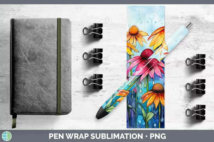 Watercolor Flowers Coneflower Pen Wrap Sublimation Epoxy Pen