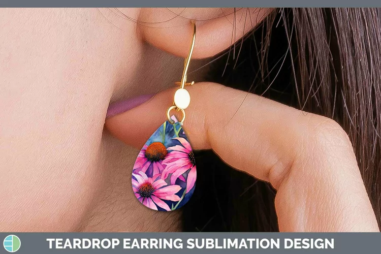 Watercolor Flowers Coneflower Teardrop Earrings Sublimation