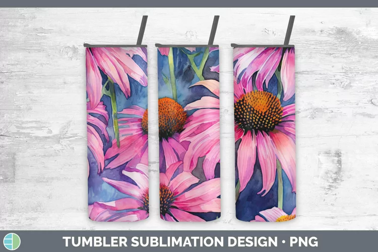 Watercolor Flowers Coneflower Tumbler Sublimation 20 oz Skin