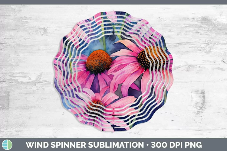 Watercolor Flowers Coneflower Wind Spinner Sublimation Spinn