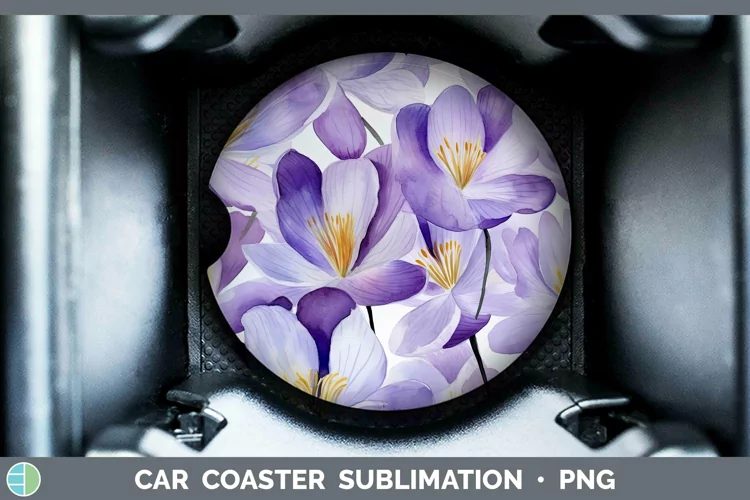 Watercolor Flowers Crocus Car Coaster Sublimation Coaster De