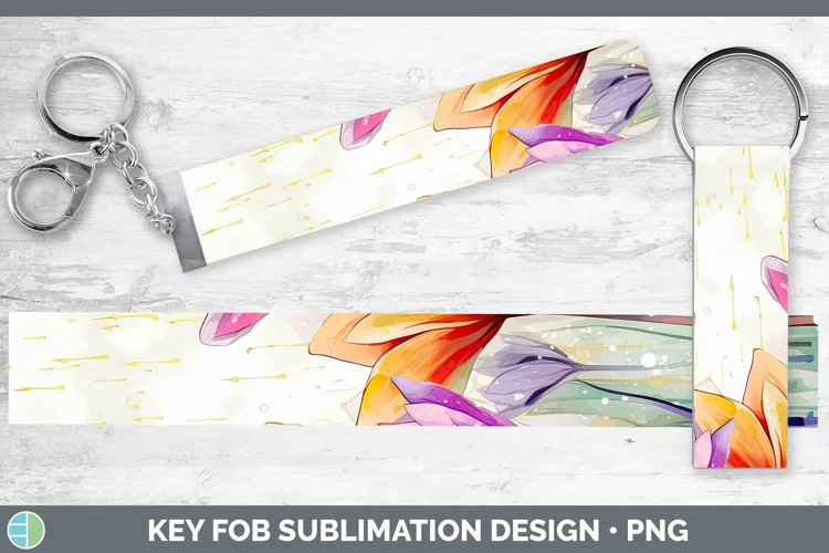 Watercolor Flowers Crocus Key Fob Sublimation Wristlet Desig